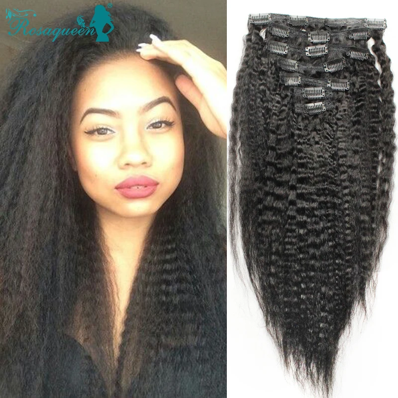 Kinky Straight Clip In Human Hair Extensions 7A Italian Coarse Yaki Human Hair Brazilian Virgin Hair Clip In Extension