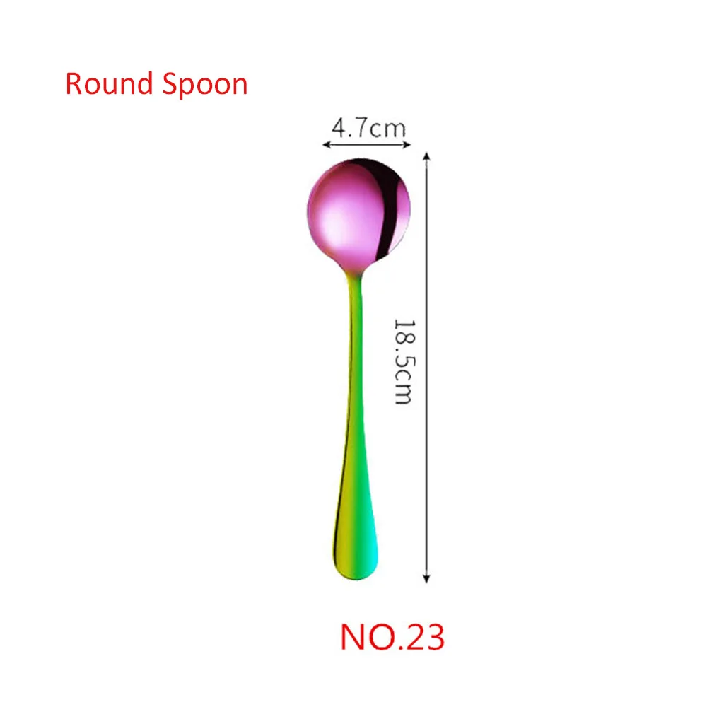 1/5 шт творческие 304 Нержавеющая сталь набор столовых приборов Радуга Комплектная Посуда Столовые приборы для путешествий торт вилка стейк Ножи для свадьбы и отеля - Цвет: NO.23 Round Spoon
