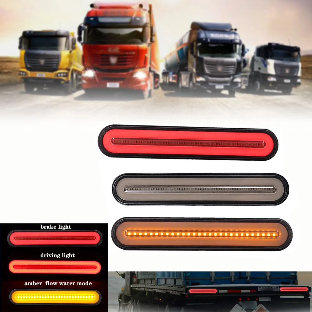 

12V/24V 100LED Trailer Truck Brake Light Waterproof Neon Halo Ring Tail & Brake Stop Light Flowing Turn Signal Light Rear Lamp
