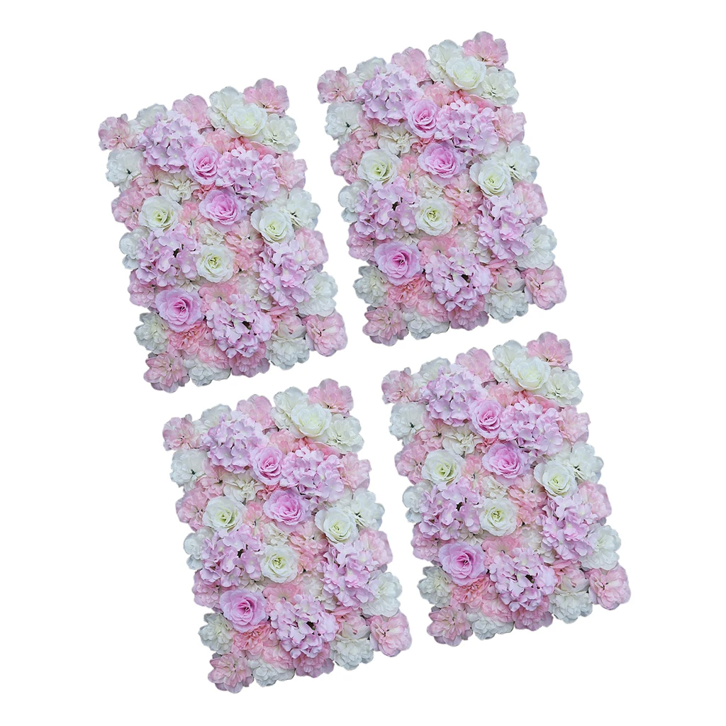 Pack of 4 Romantic Artificial Rose Hydrangea Silk Flower Wall Panels Wedding Venue Background Stage Decoration Pink White