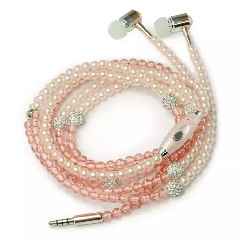 

Fashionable Jewelry pearl Necklace Earphones with Mic Beads 3.5mm In-ear Headphone Connect to SmartPhone All 3.5mm Audio Devices