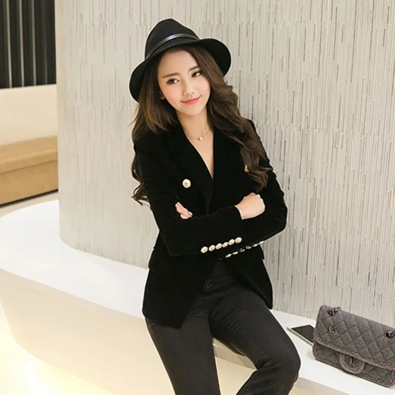 2018 autumn Fashion Velvet Blazer Jacket Women Warm Ladies Blazer Coat slim small suit