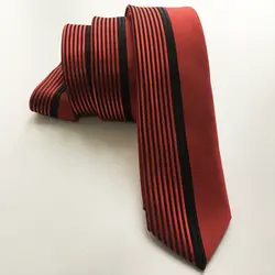 Топ Дизайнер Галстук Модные узкие Панель галстук половина сплошной красный с черными вертикальными полосами Gravata Бесплатная доставка