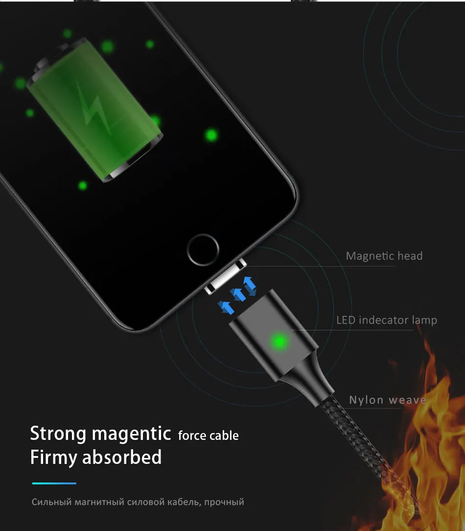 NOHON LED Magnetic USB Data Charging Cable For Xiaomi Redmi 4 Micro USB B Magnet Fast Charger Cable Android For Samsung S6 1M 2M (3)