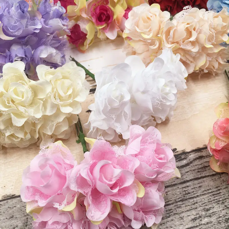 6 Pcstrès Belle Plage De Sable Mini Soie Rose Fleurs