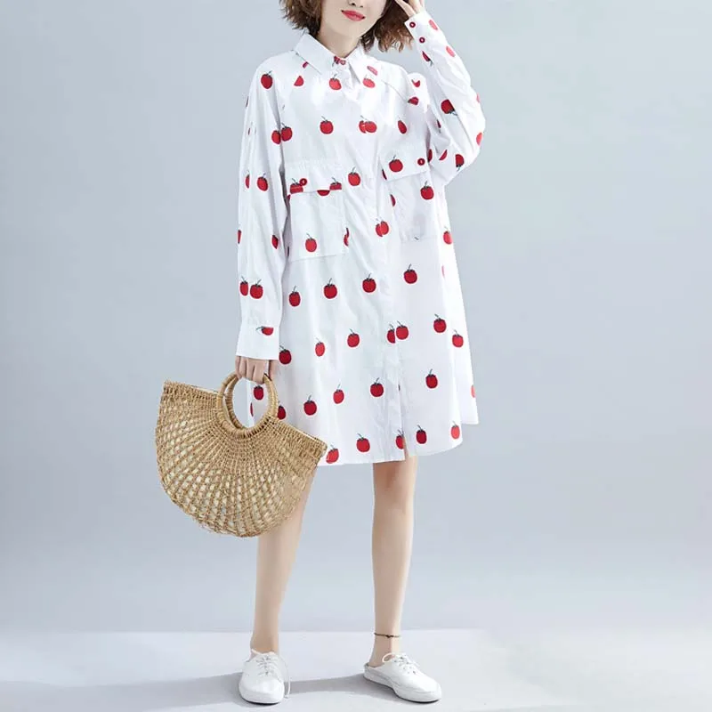 Kawaii Cherry Print Shirt Dress Plus 