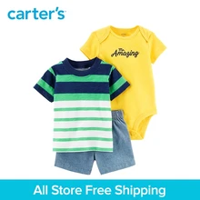 3pcs striped Tee bodysuit chambray shorts clothing sets Carter s baby Boy soft cotton Summer 121I416