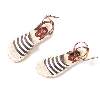 

Sandals Woman Classic Striped 2019 Summer Girls Sandals Flat Casual Sandalias Mujer Back Strip Hemp Sole Open Toe Thick Sole