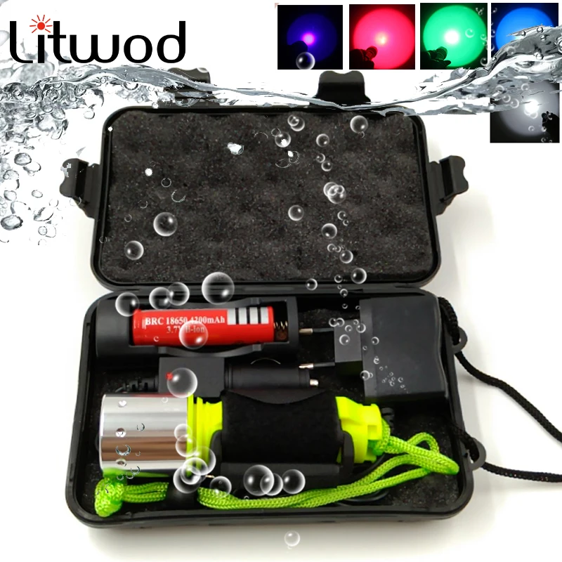 

Diving LED flashlight Torch 2000LM Duiken Licht 100 Meter XM-L2 U3 5 Colors Waterproof underwater light lamp for diving light