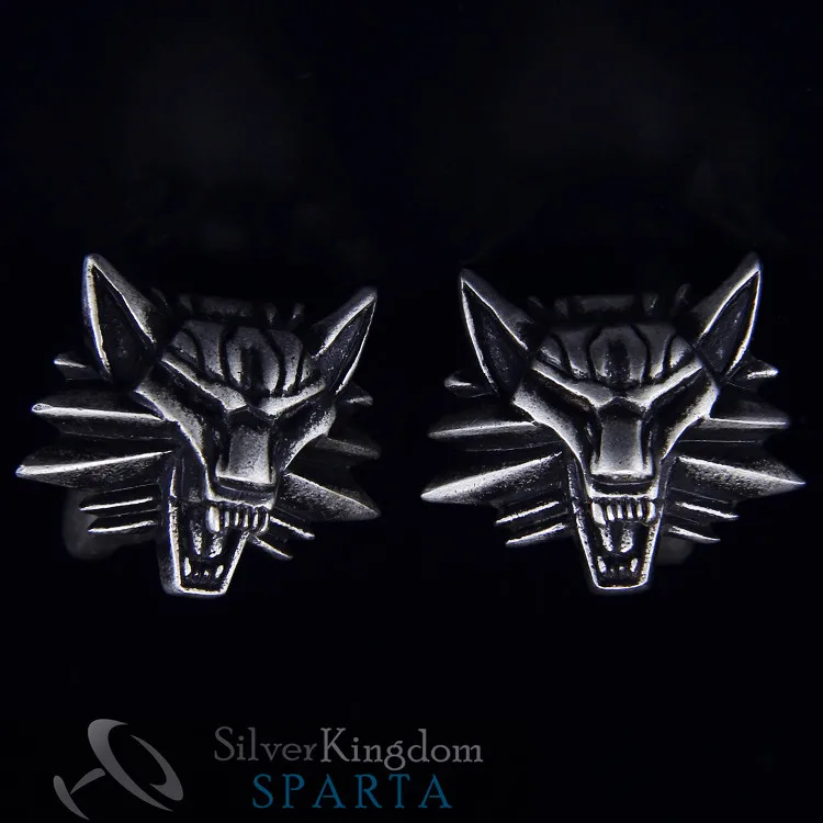 

SPARTA Antic Silver Plated 3D Wizard Wolf Head cufflinks men's Cuff Links + Free Shipping !!! metal buttons
