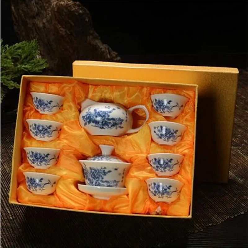 CJ189 Китайский кунг-фу чайный сервиз, кружка для вина фиолетовая Глина Керамическая Binglie включает в себя чайный горшочек, чашка, Tureen Infuser чайный поднос Chahai - Цвет: Синий