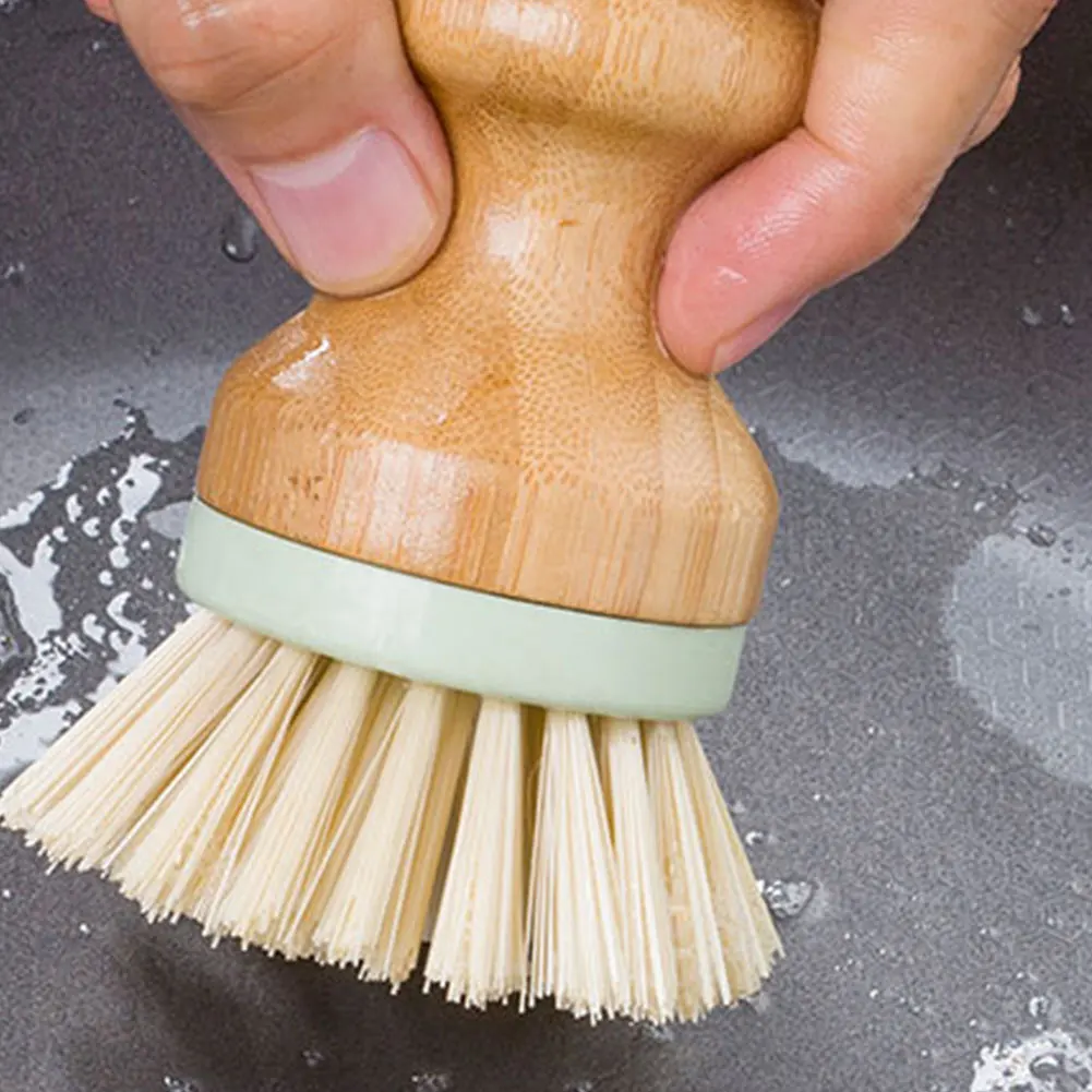 

Round Pot Wash Scrub Cleaning Brush Multifunctional Recycled Bristles Durable Tableware Tool Wooden Handle Dish Scrubber #0325