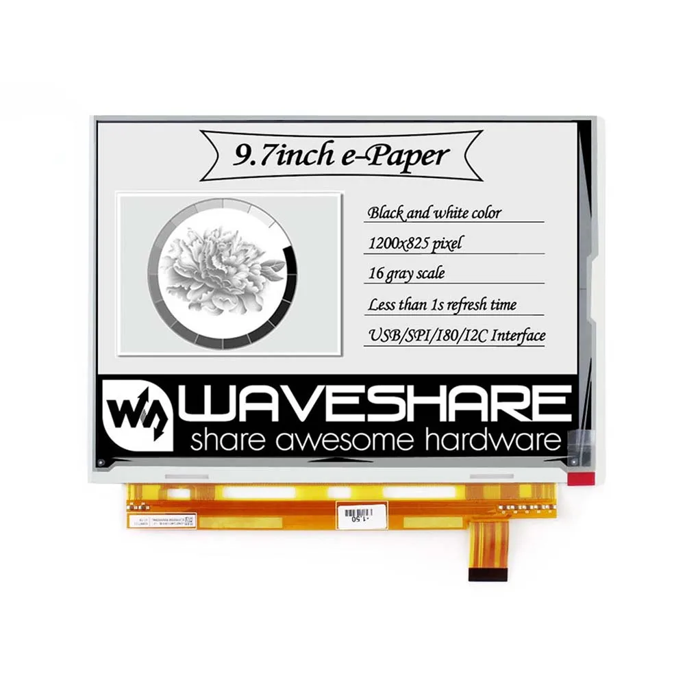 Waveshare 9,7 дюймов E-Ink raw дисплей с параллельным портом для Raspberry Pi 2B/3B/3B +/Zero W разрешение 825x1200