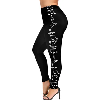 

Wipalo Plus Size 5XL Monochrome Music Notes Print Legging Women High Waist Black Skinny Capri Sporting Leggings Pencil Pants