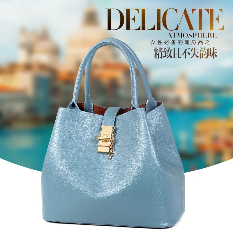 

Women Bags 2018 New Leather Handbags Bucket Bag Elegant Fashion Trend Shoulder Messenger Handbag Multifunction Combo Pack
