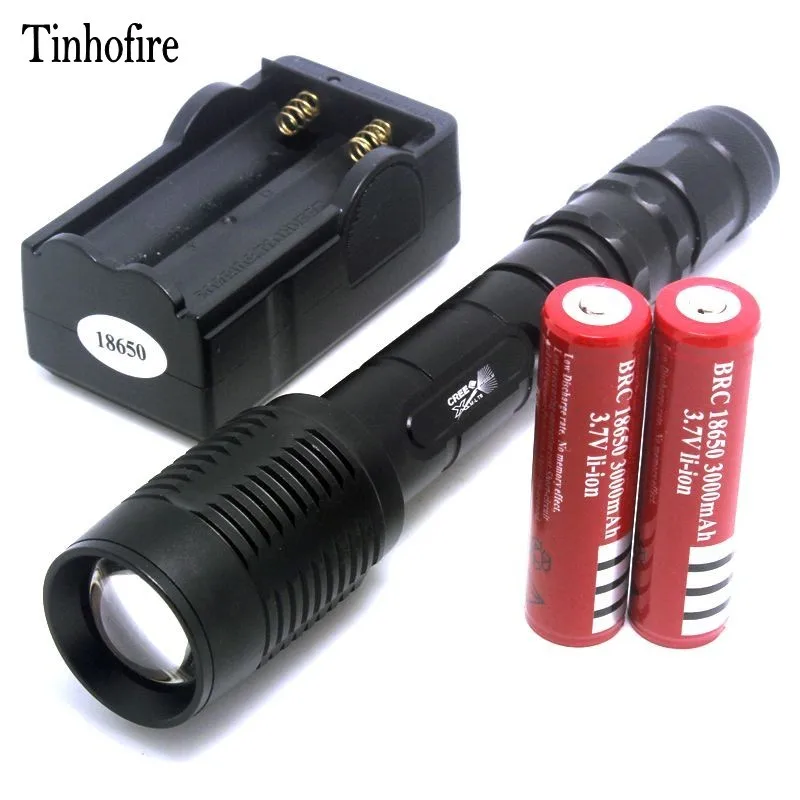 Tinhofire Увеличить CREE xm-l T6 1600LM Масштабируемые регулируемый светодиодный фонарь + 2*3000 мАч 18650 + 1 * зарядное устройство