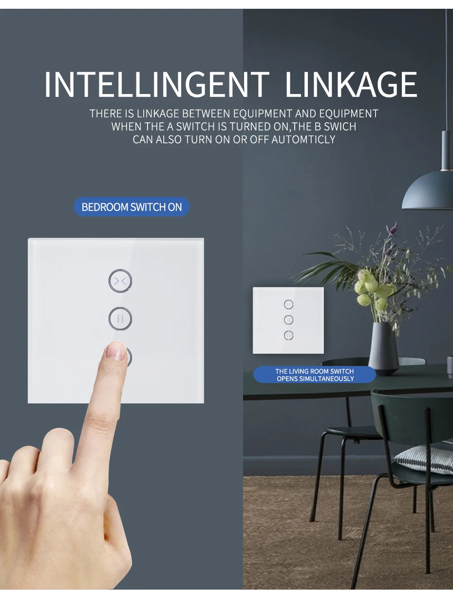 Умный Wi-Fi переключатель для занавесок, стеклянная сенсорная панель, приложение/Wifi/голосовое/сенсорное управление, беспроводные умные Настенные переключатели для умного дома