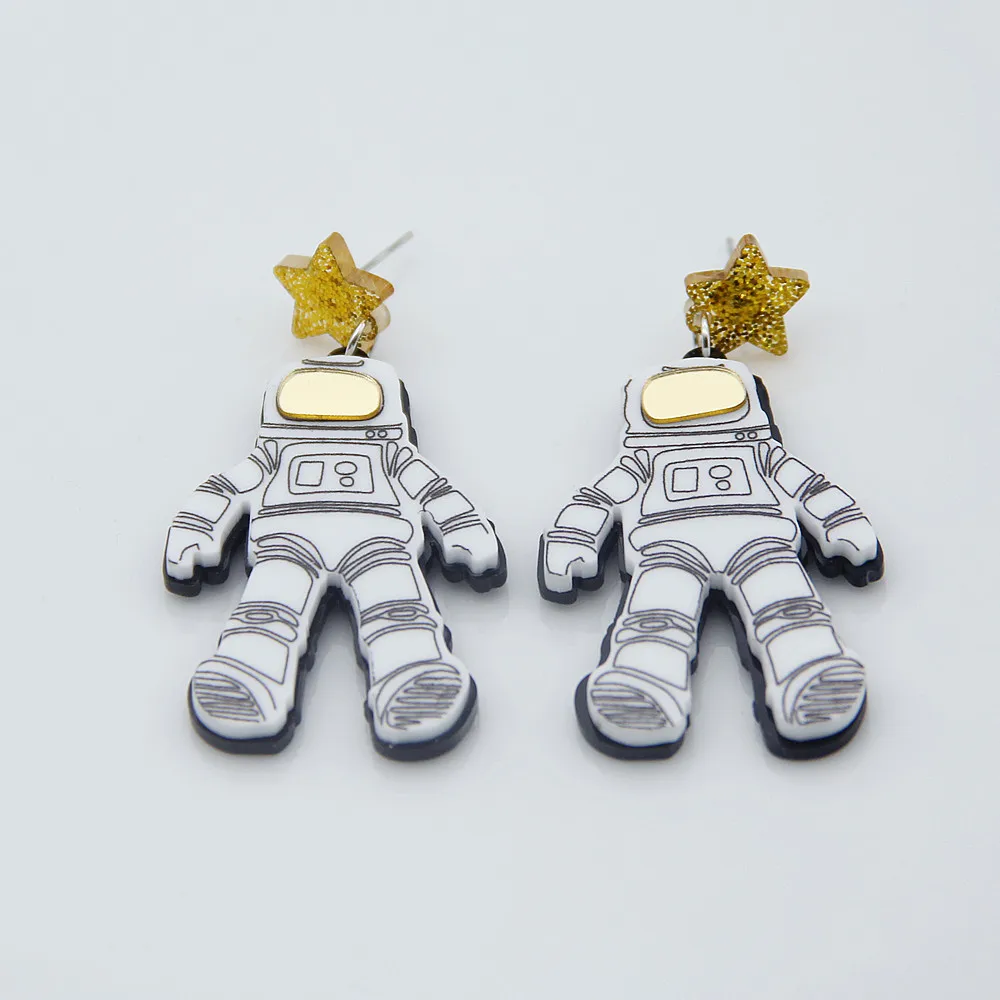 FishSheep Creative Spaceman Acrylic Drop Earrings Cute Glitter Star Space Astronaut Figure Pendant Dangle Earrings Brincos Gift