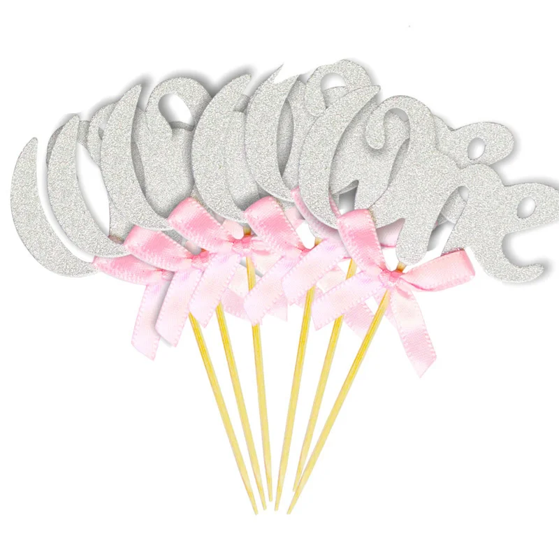12pcs silver pink Блестящая бумага 1 украшения для капкейков украшения на день рождения 1st первый день рождения для мальчиков и девочек вечерние моего первого дня рождения поставки - Цвет: 12pcs silver pink