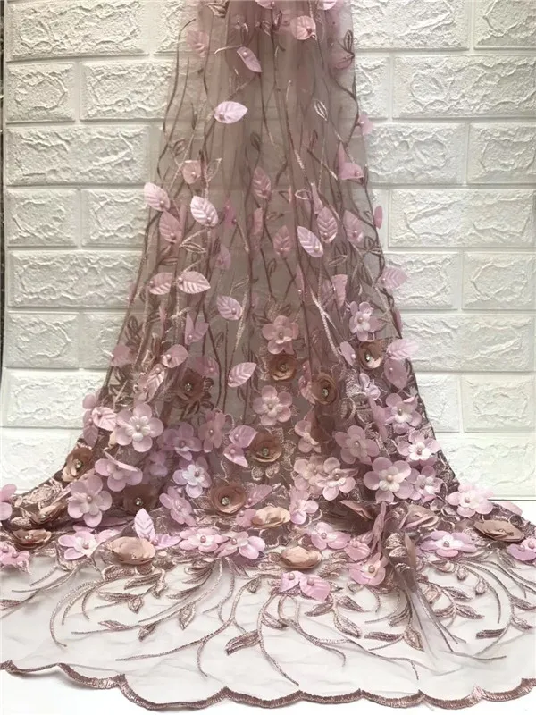 

5yards/pc) pink appliqued French net lace fabric 3D flowers tulle lace fabric with beads African lace fabric new red, pink green