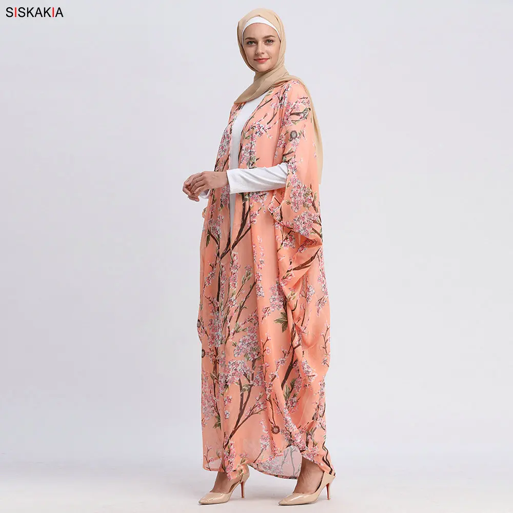 Siskakia Tall женский кардиган абайя Лето тонкий плюс размер рукав летучая мышь асимметричный крой кимоно персиковый цвет шифоновые платья Новые