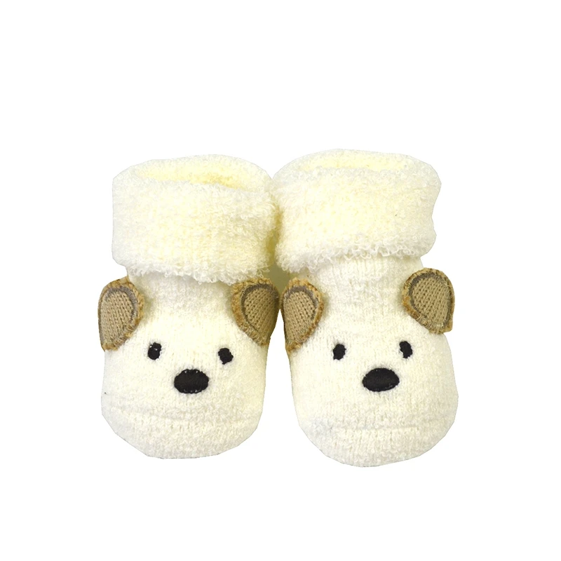 Махровые носки-тапочки для новорожденных с изображением Льва и медведя, милые хлопковые короткие носки для маленьких мальчиков и девочек 0-3 месяцев с изображением животных из мультфильмов - Цвет: 15201