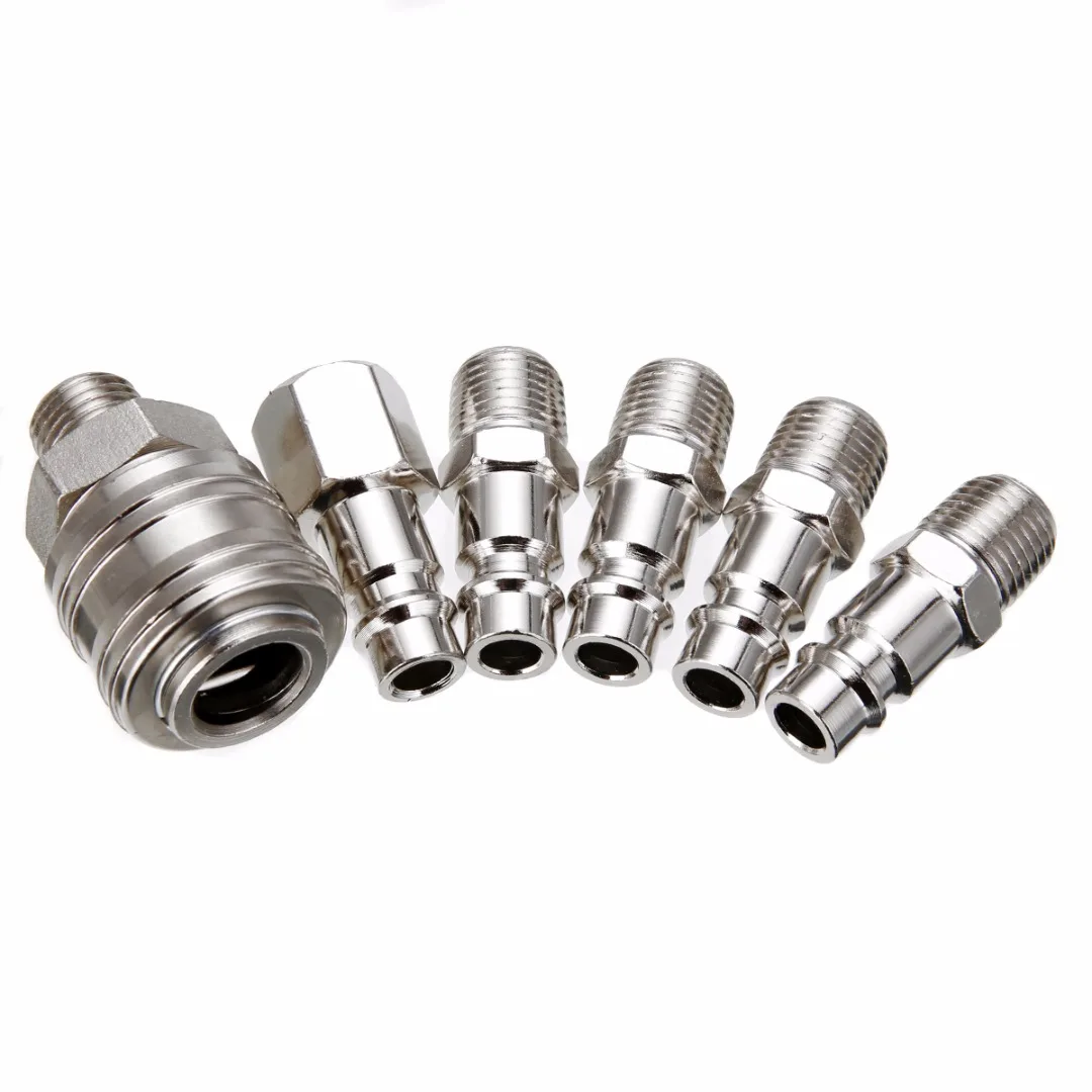 6pcs 1/4" BSP Quick Coupler Set German-style Continental Internal/External Thread Air Line Hose Compressor Connectors
