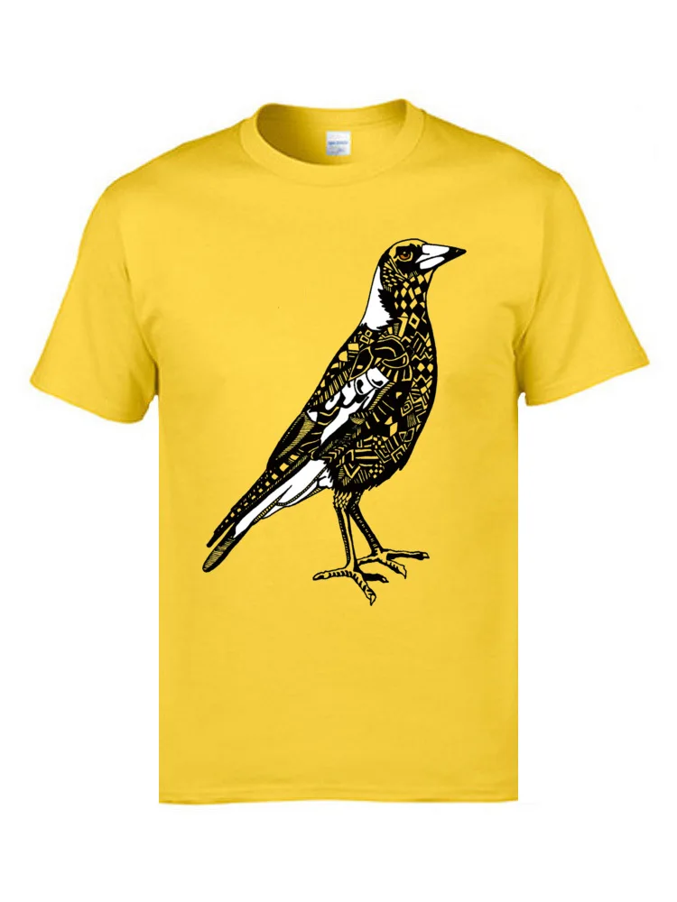 Tops Shirt Australian Magpie 8932 Tops Tees Summer/Fall Graphic Design Short Sleeve 100% Cotton Round Neck Men T-Shirt Design Australian Magpie 8932 yellow
