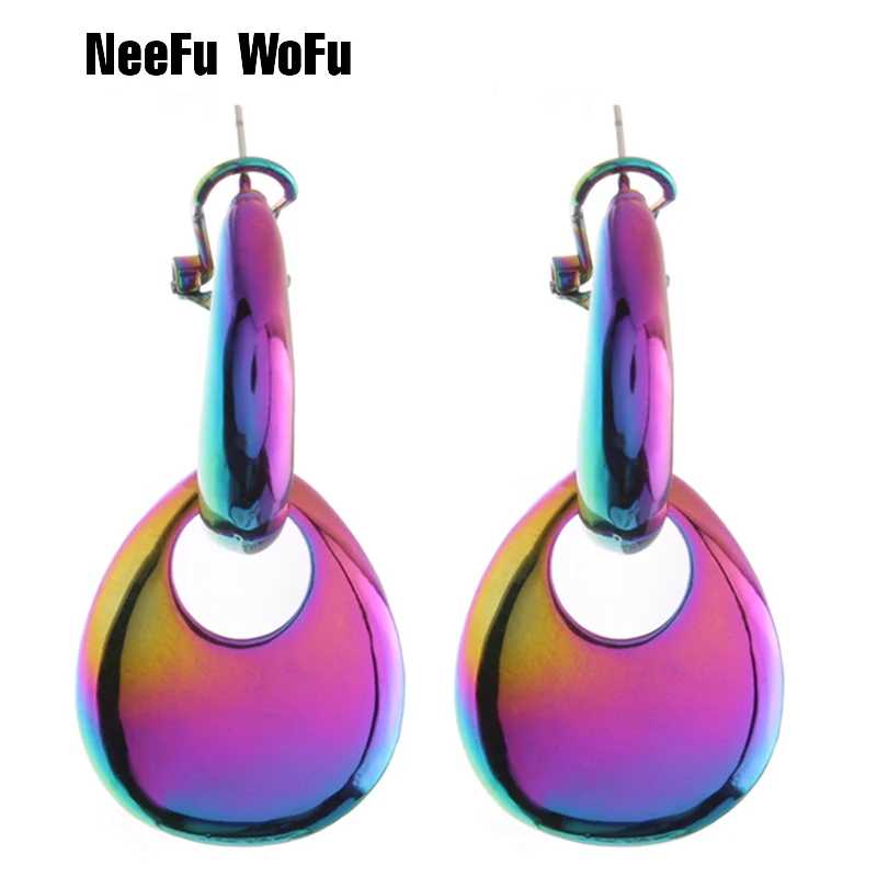 

NeeFu WoFu Drop Big Earrings Multicolored Water Drop Dangle Zinc alloy Large Long Brinco Printing Ear Oorbellen Brinco Gift