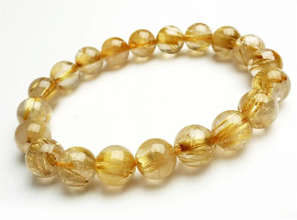 

10mm Natural Brazil Gold Rutilated Quartz Crystal Titanium Woman Man Wealthy Round Beads Bracelet Jewelry Bangle AAAA