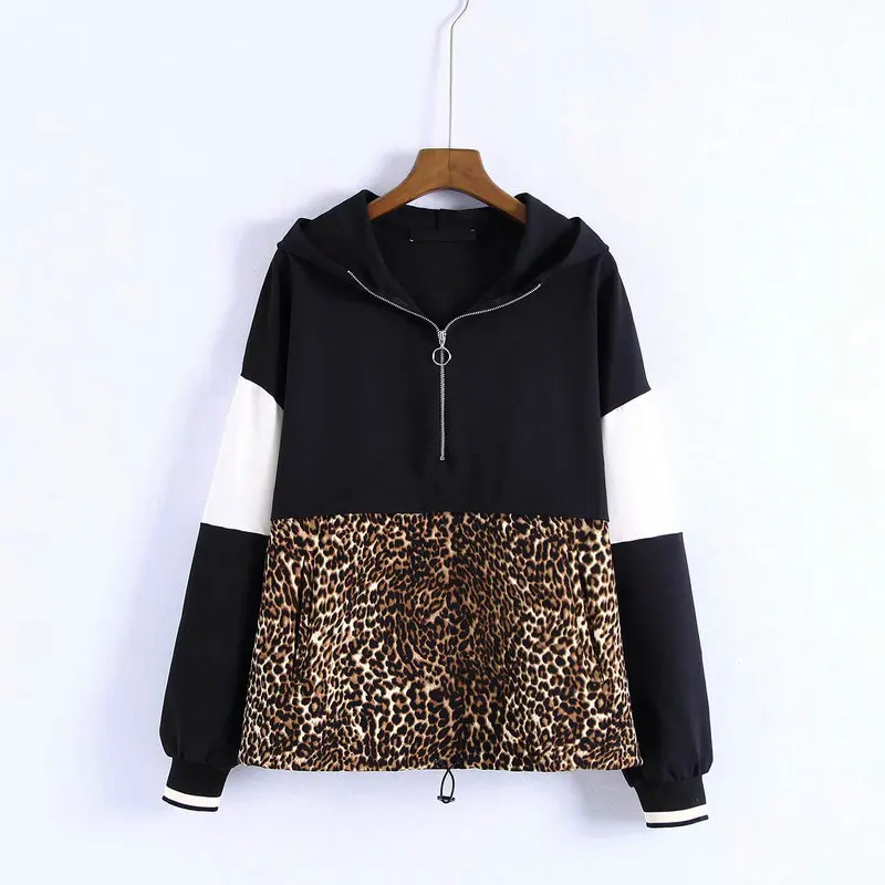 New Women Leopard Stiching Casual Hooded Sweatershirts Loose Fashion Long Sleeve Cool Autumn All-matched Female Sweatershirts New Women Leopard Stiching Casual Hooded Sweatershirts Loose Fashion Long Sleeve Cool Autumn All-matched Female Sweatershirts