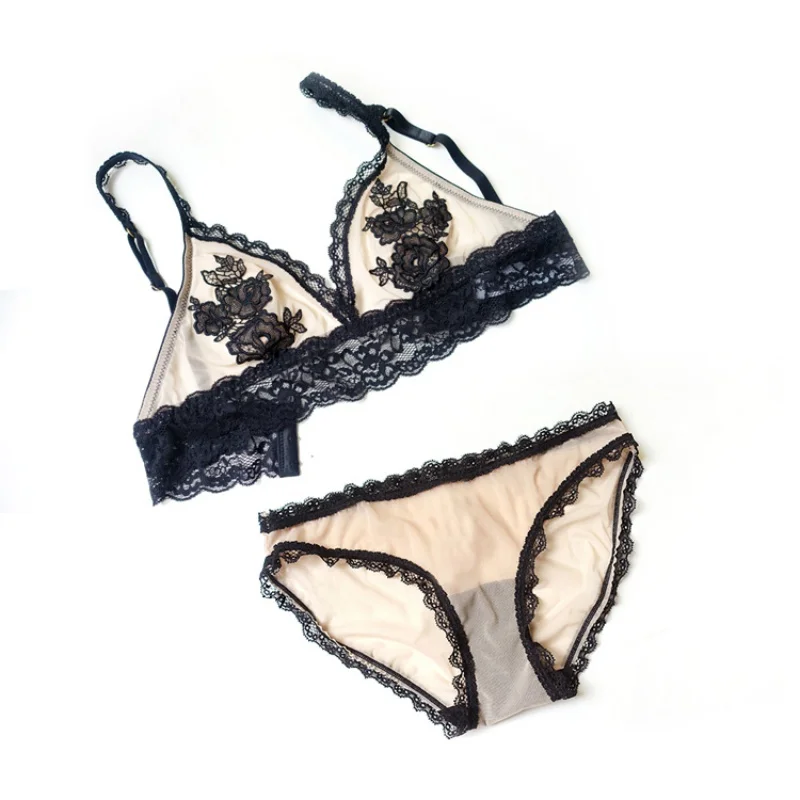 

Women Bra Set Lace Bralette 3/4 Cups Wireless Bra Push Up Plus Size Women Underwear Sets Sexy Lingerie Floral Embroidery Bras