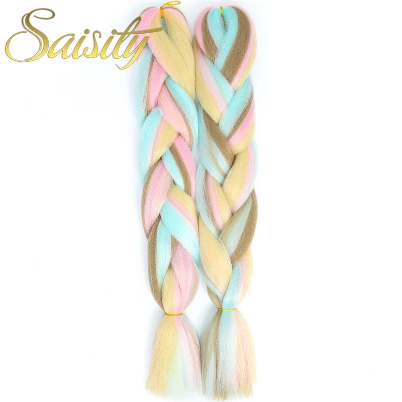 Saisity Synthetic Crochet Hair Extensions Jumbo Braids Purple Pink Blue Red Blend Color Braiding Hair