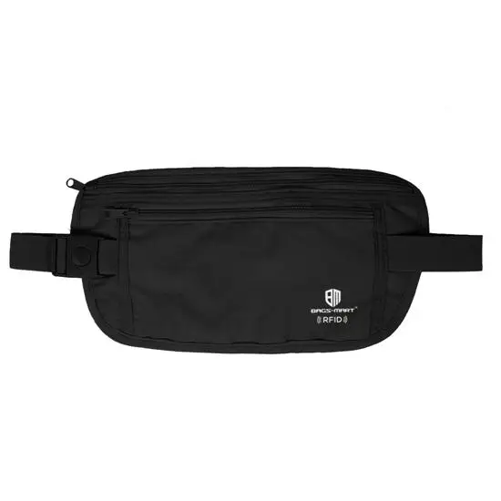 BAGSMART RFID поясная сумка, высокое качество, дорожная поясная сумка, ремень, кошелек для денег, сумки, держатели для паспорта, сменный безопасный ремень - Цвет: Black