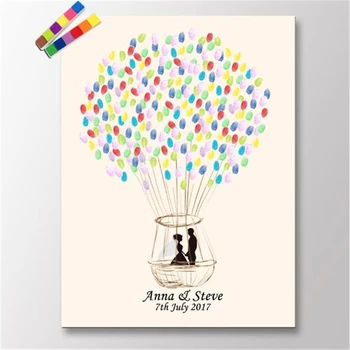 

personalized bride & groom on hot air balloon fingerprint wedding guest book wedding decoration mariage gastenboek wedding gift