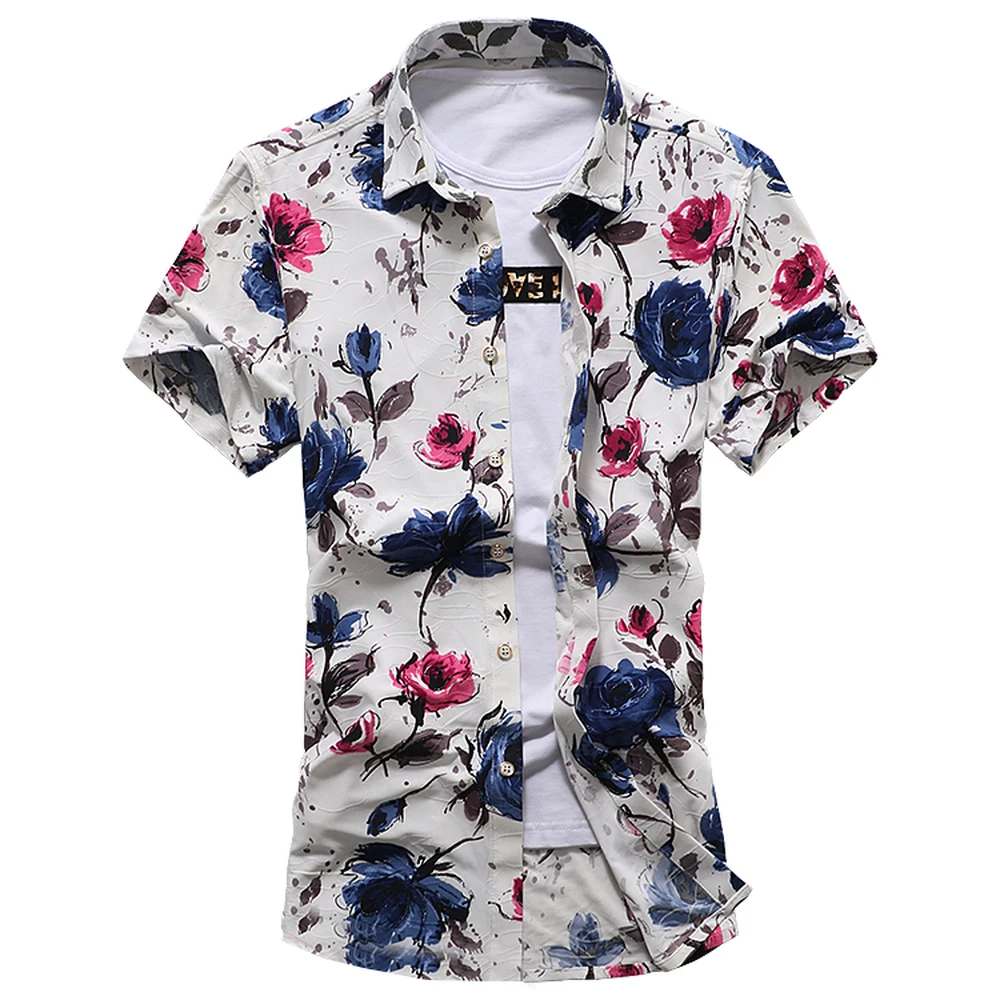 

2018 New Summer Fashion Men Flower Print Short Sleeve Shirt Large Size Casual Shirt Hawaii Beach Male Clothes 5XL 6XL 7XL