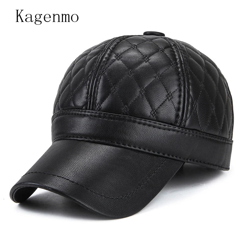Kagenmo Male Autumn Hat Leather Ear Protection Winter Hats Man Warm