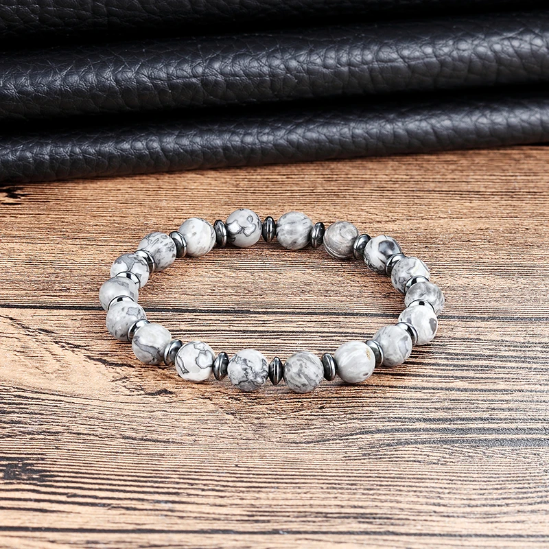 

LIVVY Fashion black nacre bracelet jewelry yoga 8mm black lava bracelet energy jewelry men bracelet jewelry accessories AS395