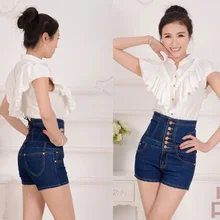 Новые летние женские джинсовые шорты больших размеров с высокой талией женские однобортные джинсовые шорты 5XL