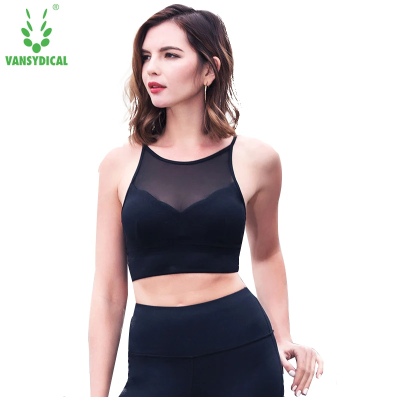 Sexy Yoga Bra Women Padded Mesh Sports Bra Shake Proof Running Workout Gym Top Tank Fitness