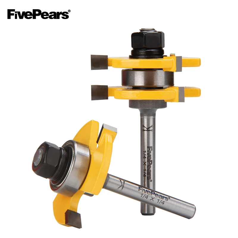 

FivePears 2 Pieces of Tongue and Groove Router Bits Set with 1/4" Shank,3 Teeth T Shape Wood Milling Cutter Woodworking Tool