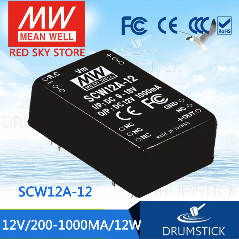 

MEAN WELL SCW12A-12 12V 1000mA meanwell SCW12 12V 12W DC-DC Regulated Single Output Converter