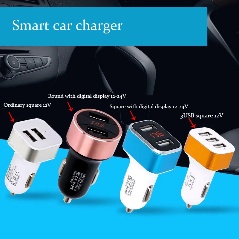 

Dual USB Car Charger With LED Display Universal Phone Fast one for two cigarette lighter dual USB smart Charger Adapter in Car