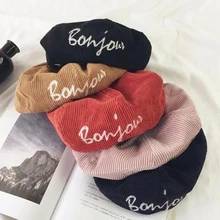 Ретро вельветовые береты шляпа женская письмо шапка с дизайном «Тыква» осень зима пункт темперамент восьмиугольная кепка Прямая поставка