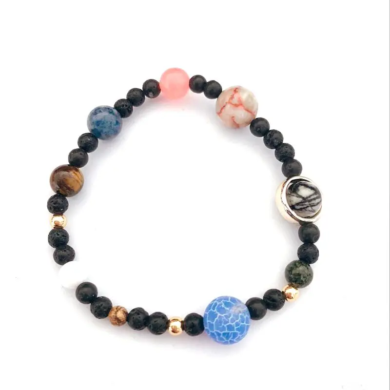 

Solar System 9 Planets Universe Stars Women Office Style Natural Stones Beaded Stretch Strand Bracelets Saturn Earth Moon