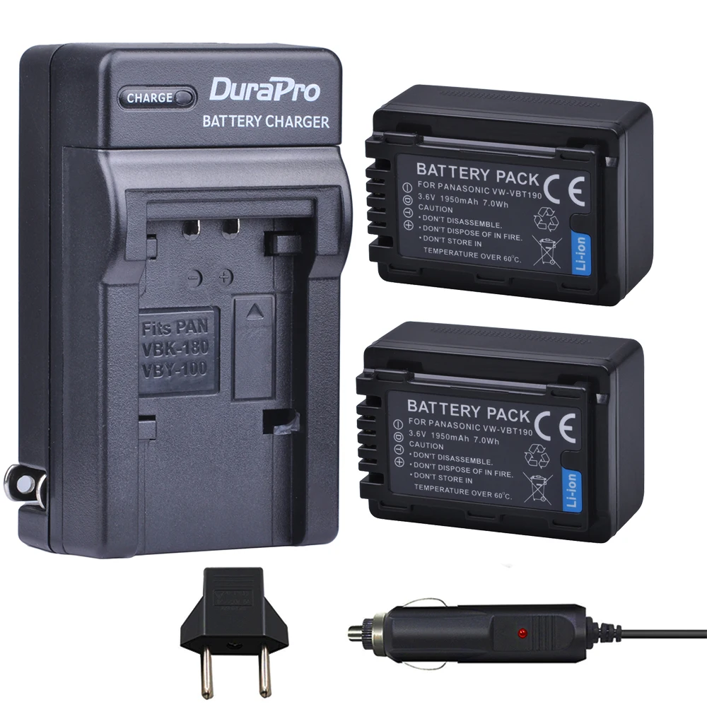 

2pc VW-VBT190 VW VBT190 Li-ion Battery+Car Charger for Panasonic HC-V110 HC-V130 HC-V160 HC-V180 HC-V201 HC-V210 HC-V230 HC-V250