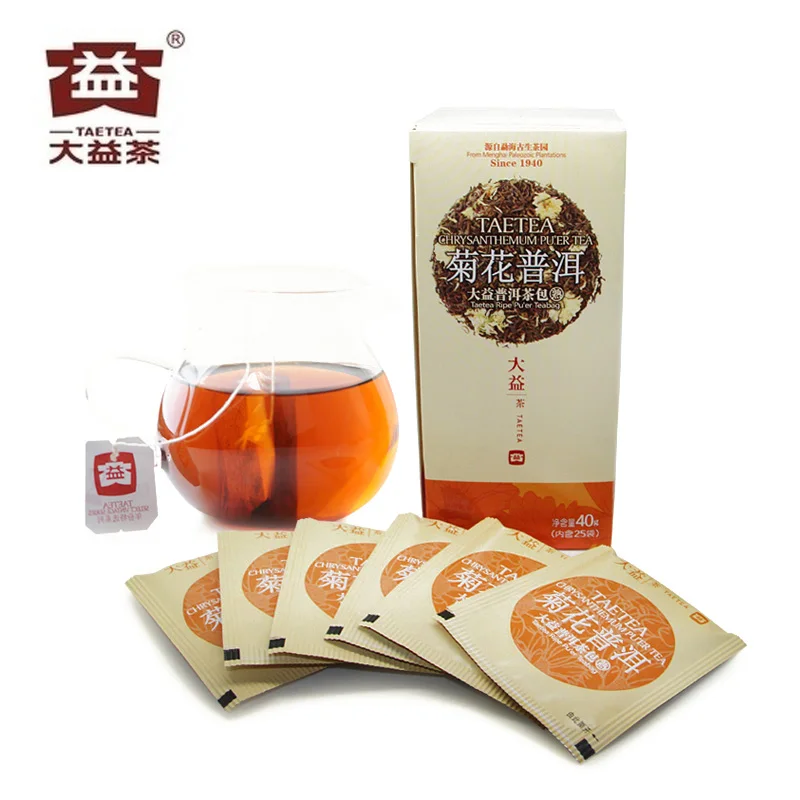 

[GRANDNESS] 25 bags / Box Yunnan Menghai Dayi Taetea Ripe Pu'er Teabag Chrysanthemum Pu'er Tea Dayi Teabag