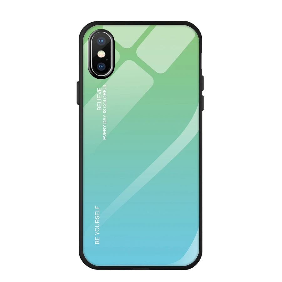 IQD для iPhone X Xr Xs Max чехол с градиентом цвета из закаленного стекла задняя крышка TPU бампер рамка чехол для телефона для iPhone 8 7 6 6S Plus xs - Цвет: S05