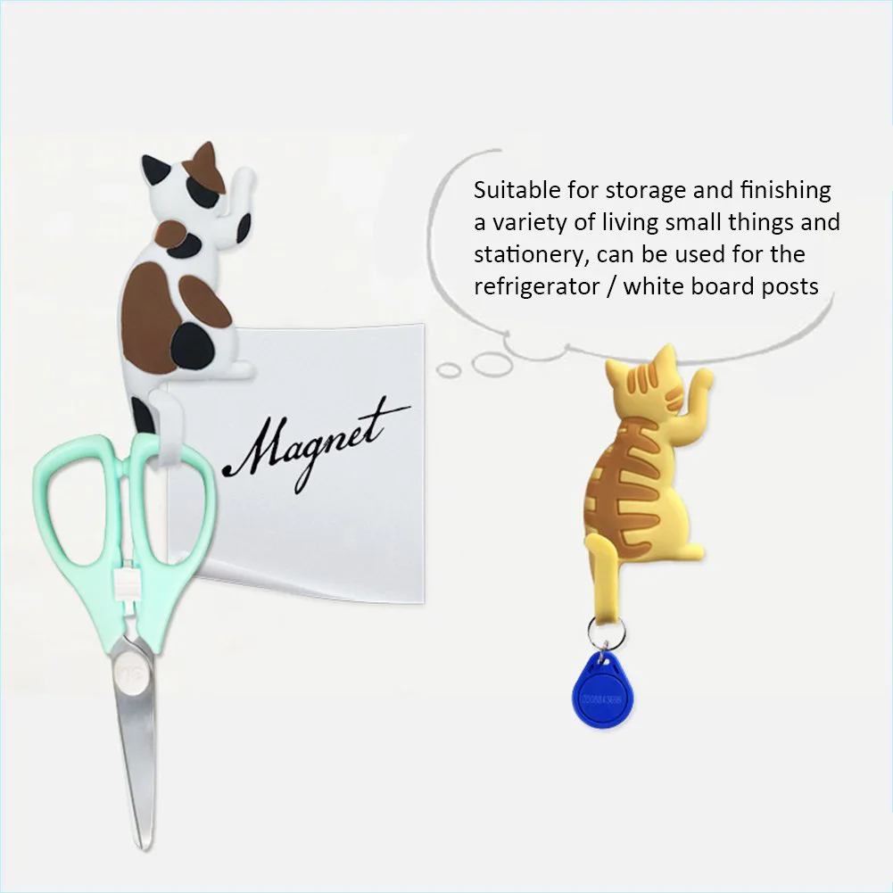 

6 Pcs/Set Magnet Hooks Cute Cartoon Cat Magnetic Fridge Refrigerator Sticker for Home Office MU