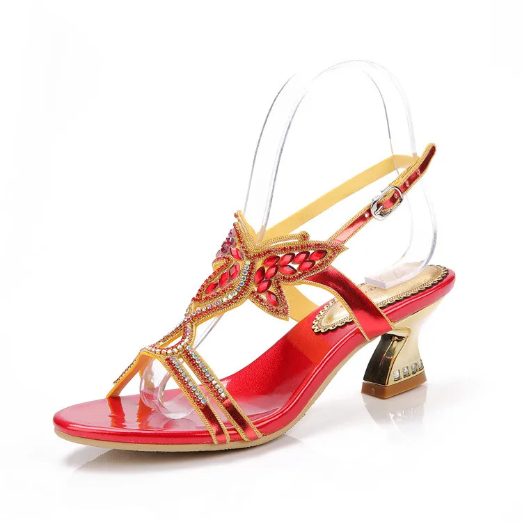 G-SPARROW 2017 Summer New Diamond Fashion Stiletto Sandals High Heels Pump Women Shoes Luxury Female Sandal Large Size Red Blue-8